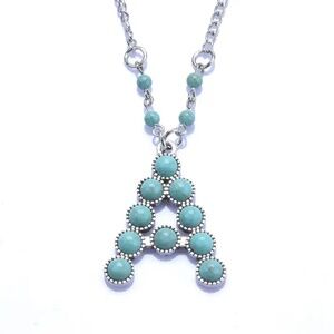 Western Turquoise Colored Stones Letter Initial A Statement Boho Necklace New